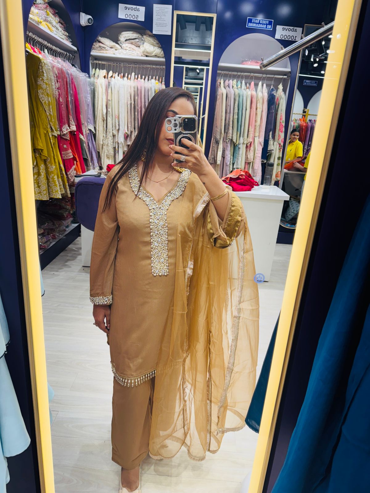 "Shahkaar"- 3 Piece Dark Beige Suit Set with Tassel Detailing