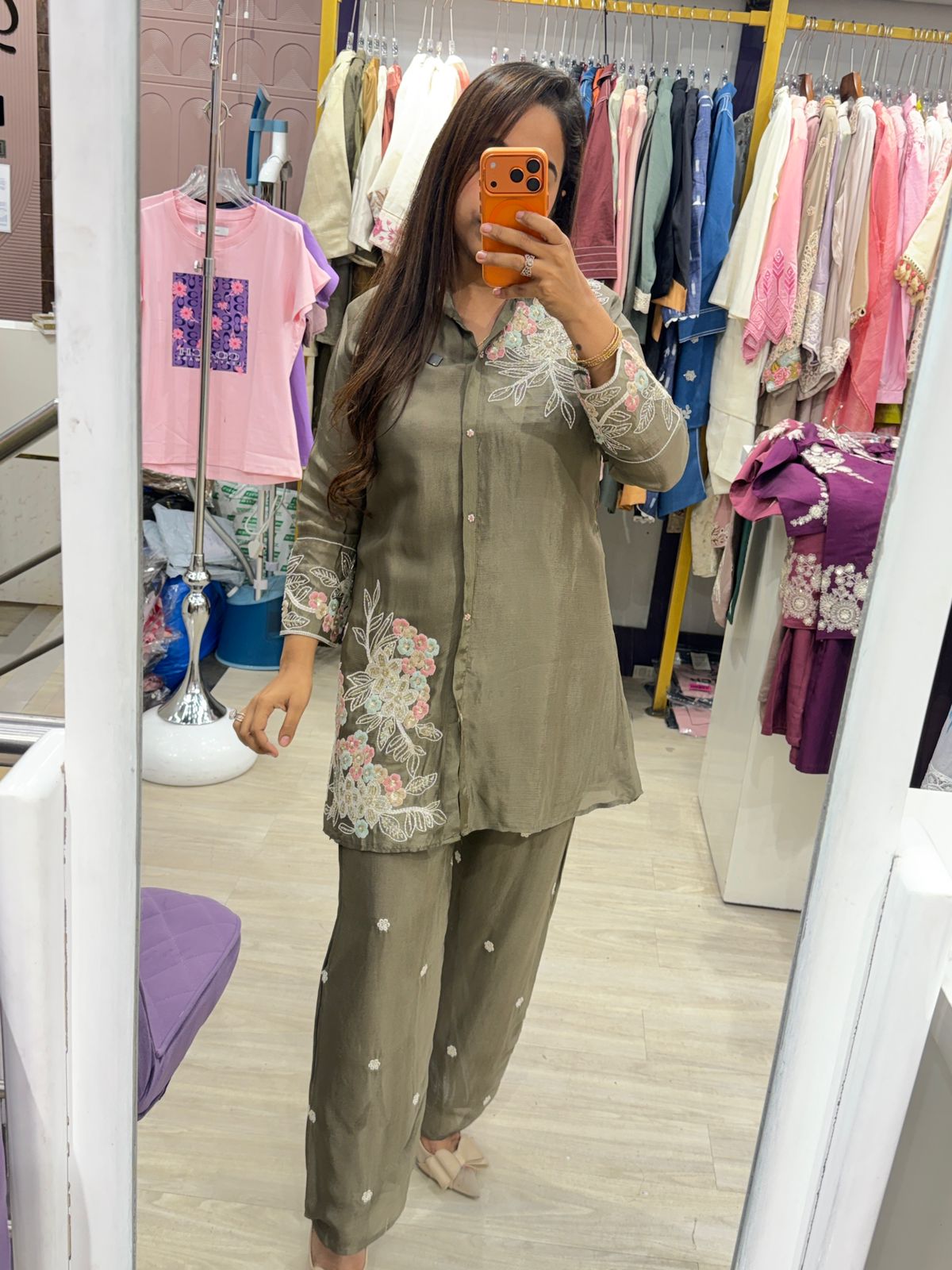 "Nayari" - Olive Green Floral Embroidered Coord Set