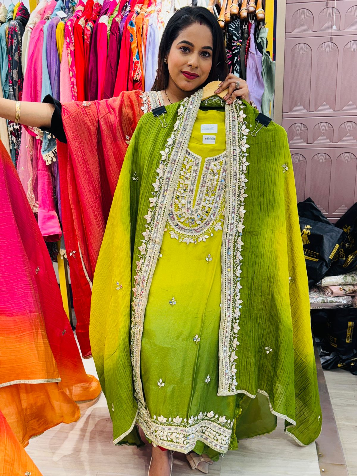 Crush Tissue Unstitched Suit with Heavy Embroidery – Multi Shades