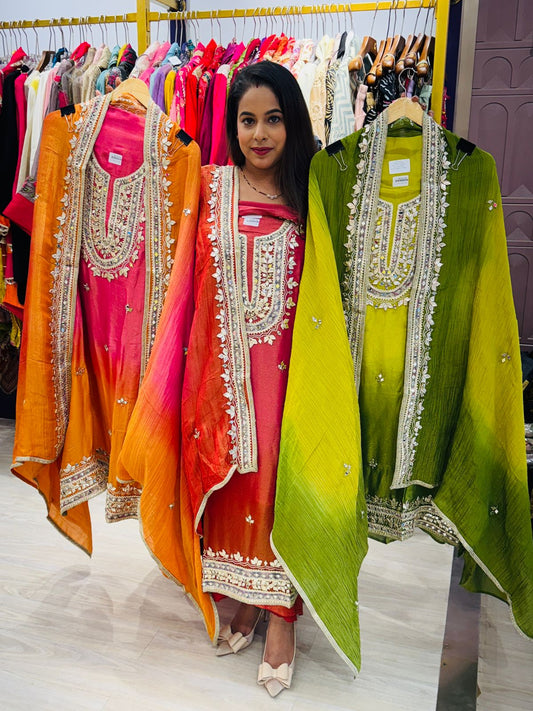 Crush Tissue Unstitched Suit with Heavy Embroidery – Multi Shades