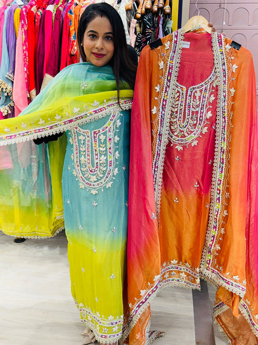 Unstitched Suit with Embroidery – Dual Tone Shades