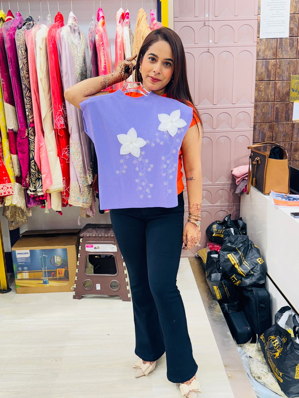 "Fukari"- 3D White Floral Knitted Top (Available in 2 Variants)