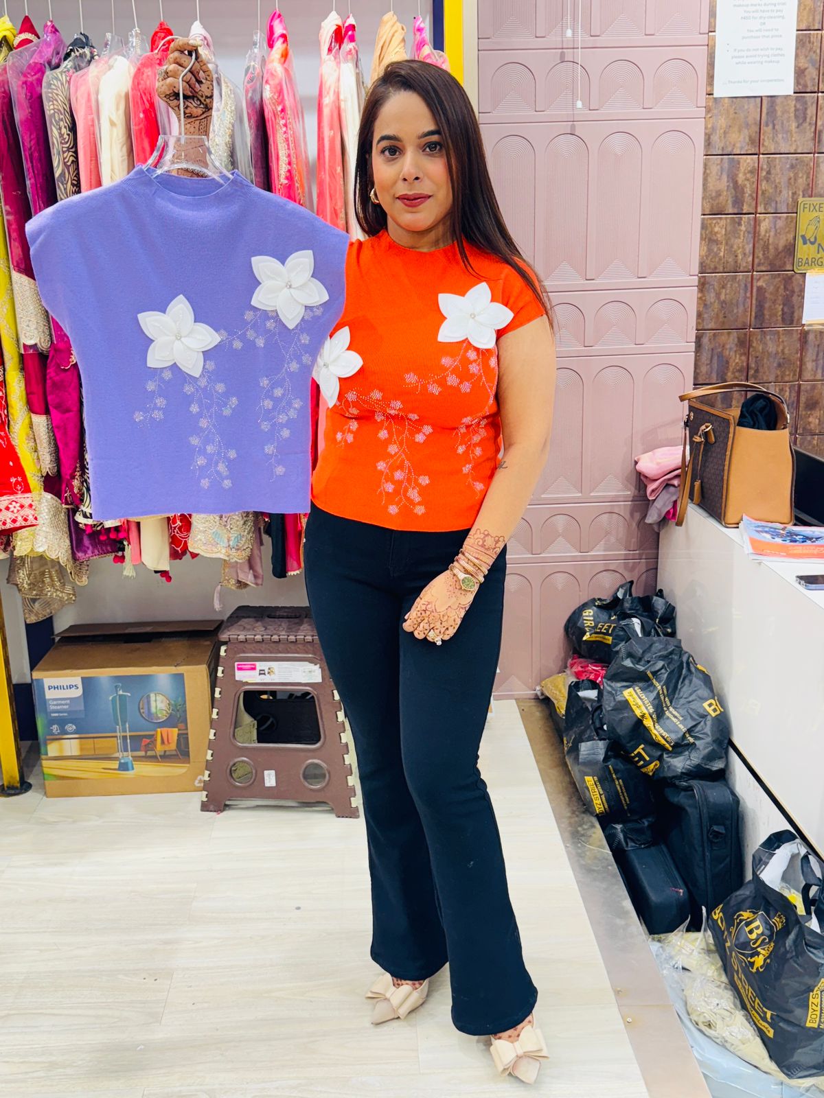 "Fukari"- 3D White Floral Knitted Top (Available in 2 Variants)