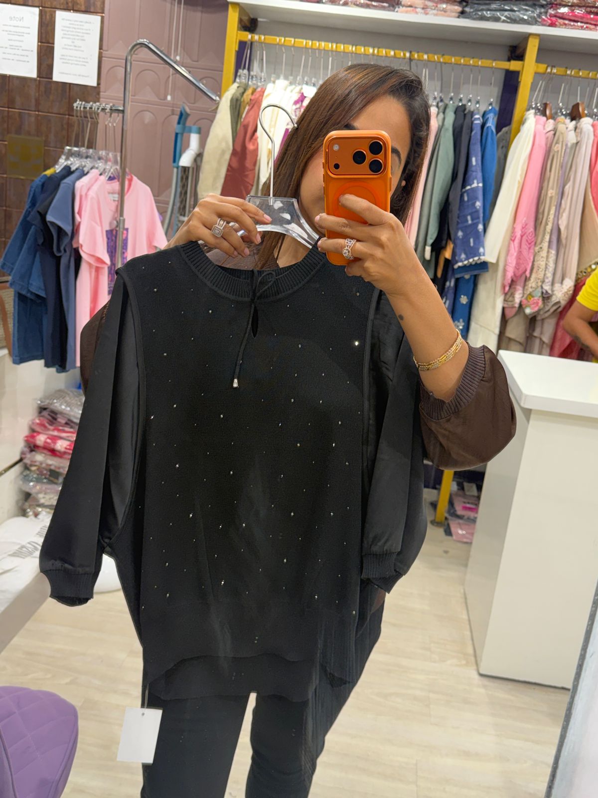 "Midnight Charm" - Embellished Top with Tie-Up Neck (Available in 4 Colours)