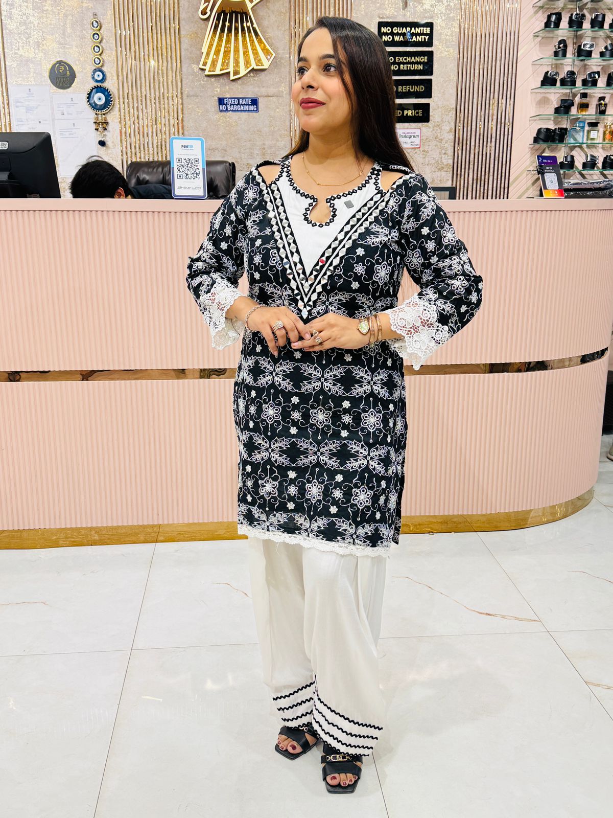 Black & White Embroidered Farzi Salwar Suit Set for Women