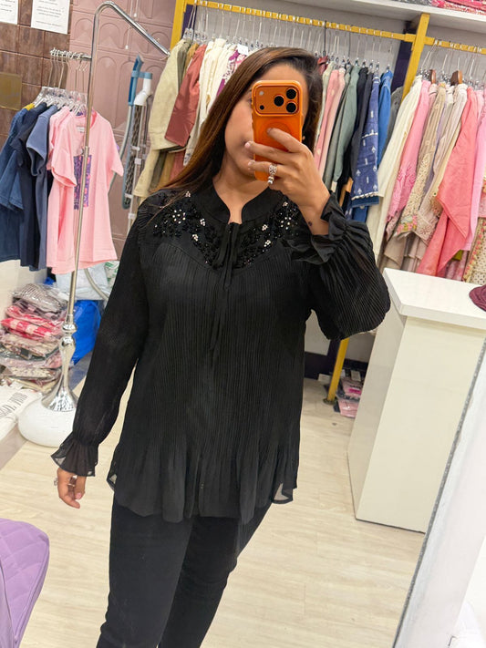 "Luxe Aura" - Party Ready Pleated Top with Sequin Yoke (Available in 3 Colours)