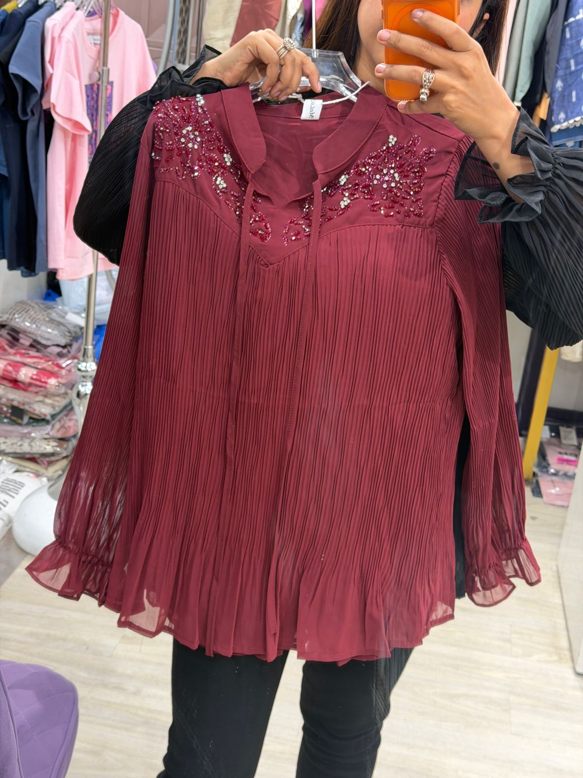 "Luxe Aura" - Party Ready Pleated Top with Sequin Yoke (Available in 3 Colours)