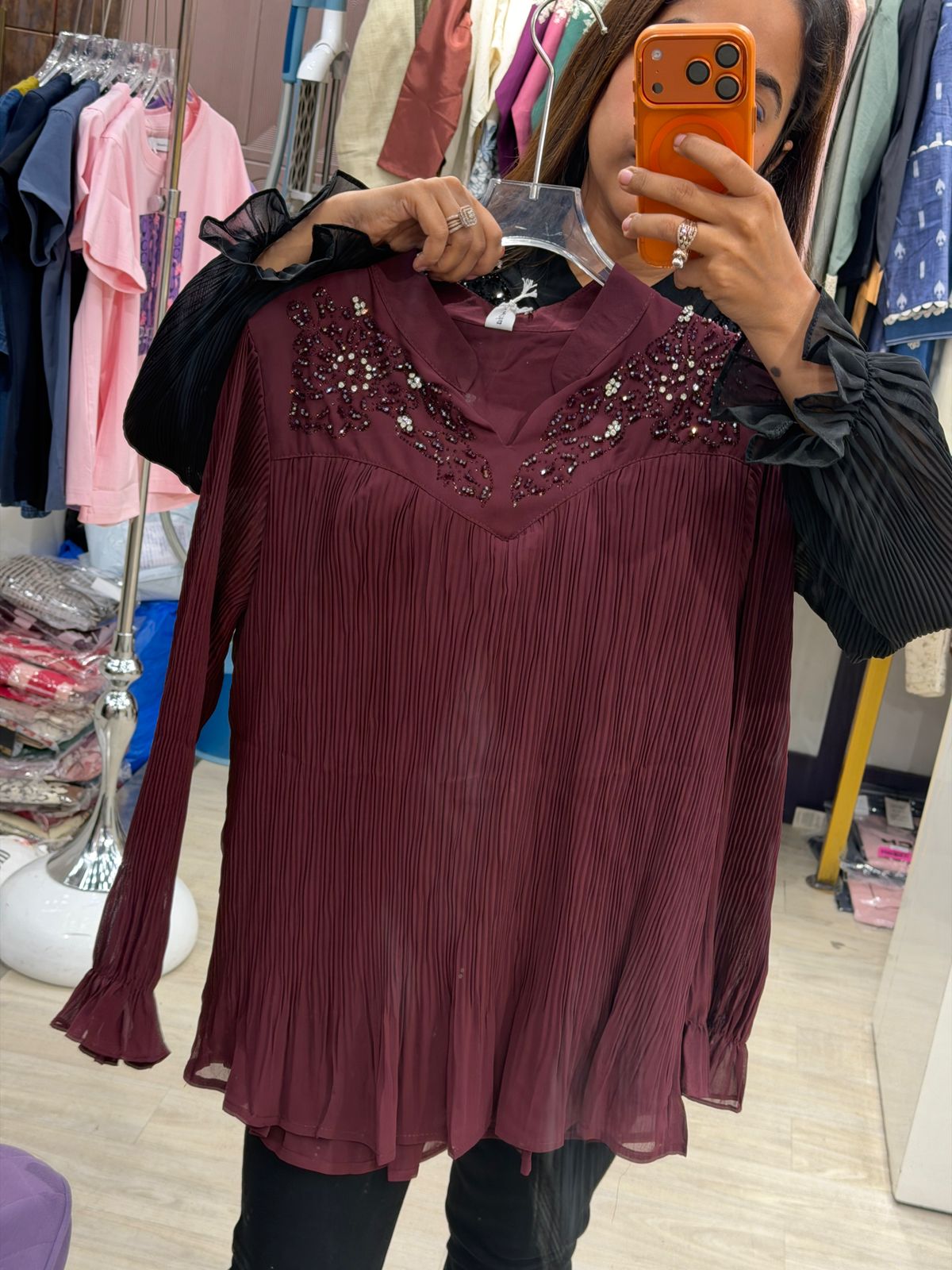 "Luxe Aura" - Party Ready Pleated Top with Sequin Yoke (Available in 3 Colours)