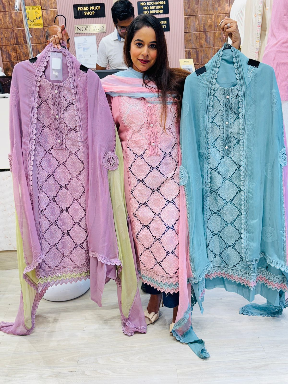 Pastel Pink Embroidered Suit Set with Sky Blue Dupatta