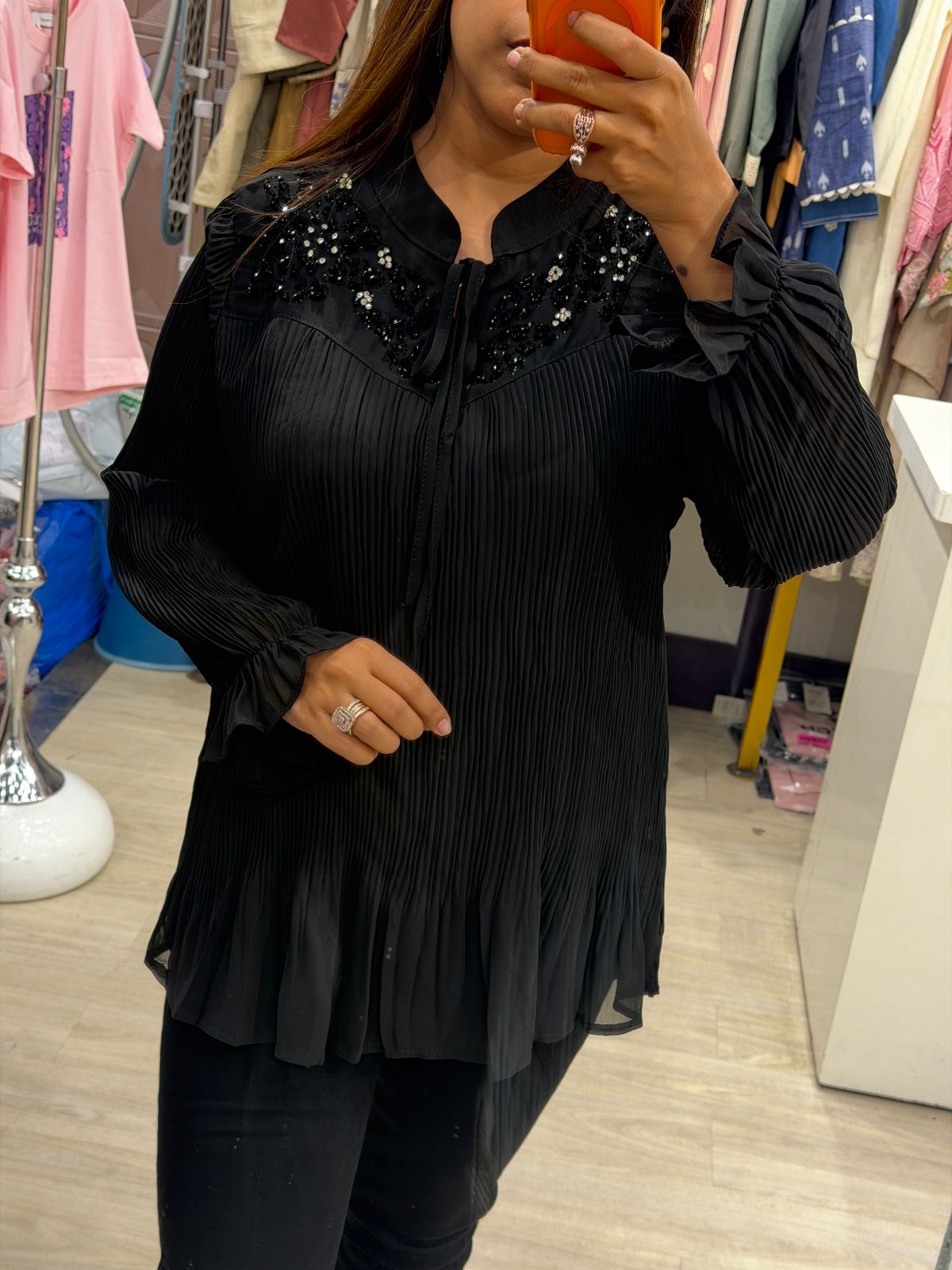 "Luxe Aura" - Party Ready Pleated Top with Sequin Yoke (Available in 3 Colours)