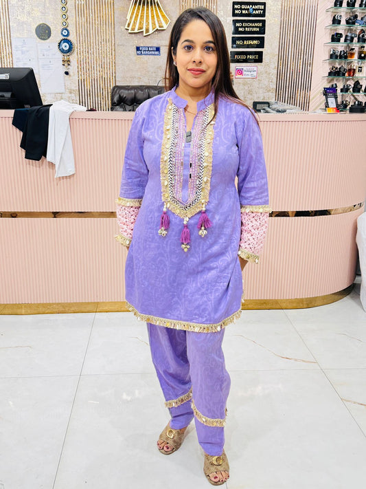 Lavender Embroidered Co-ord Set for Women