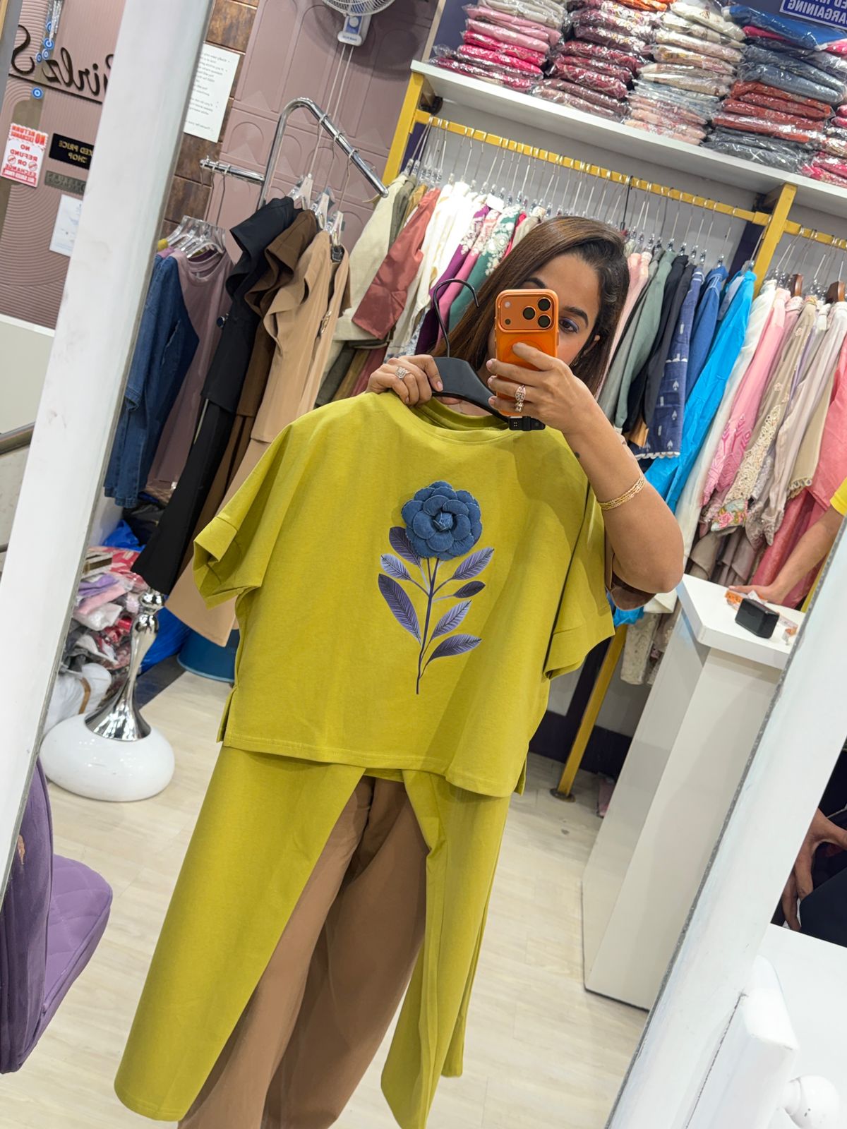 "Wild Edge" - Casual Imported Co-ord Set with Flower Detail (Available in 3 Colours)