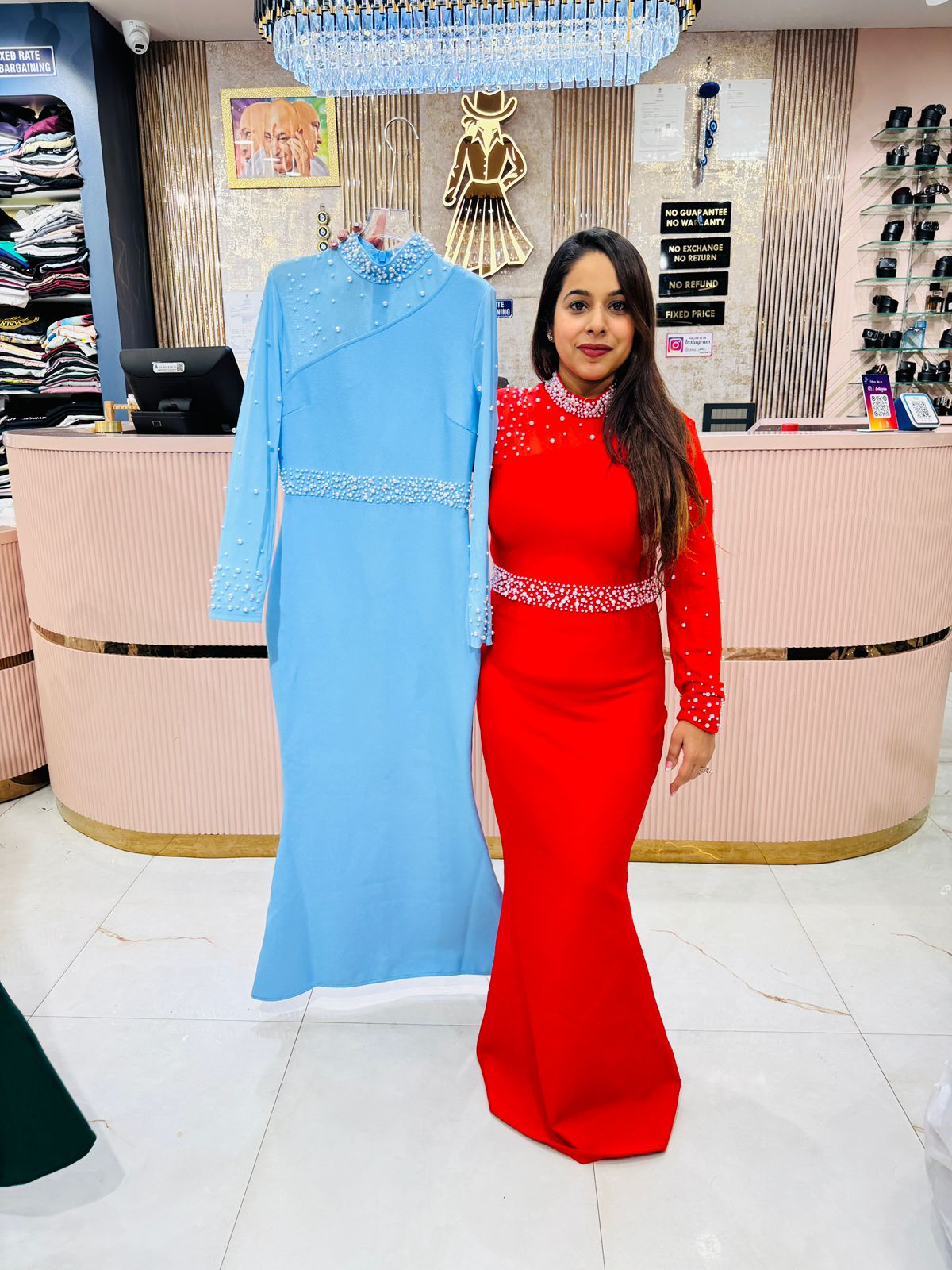 Embellished Bodycon Gown with Pearl Detailing – Esmé Style