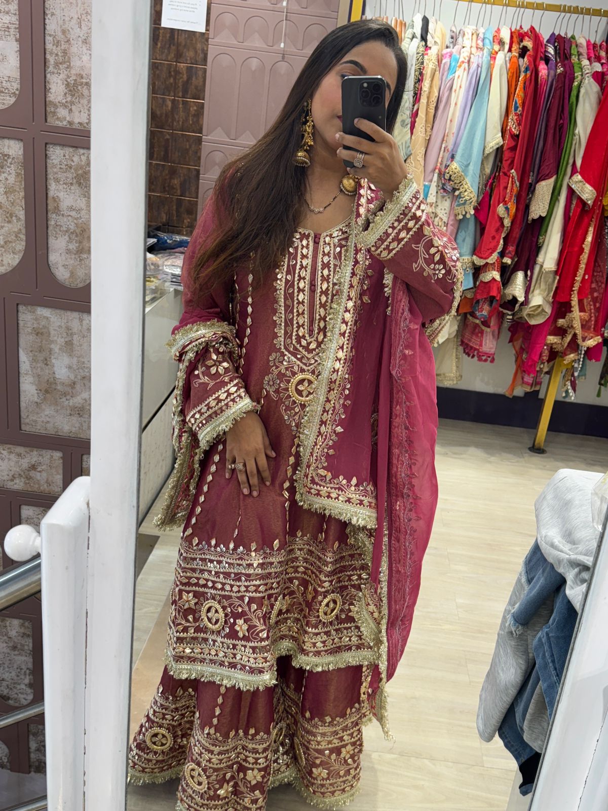 Wine Colour Anarkali Suit with Heavy Golden Embroidery Work