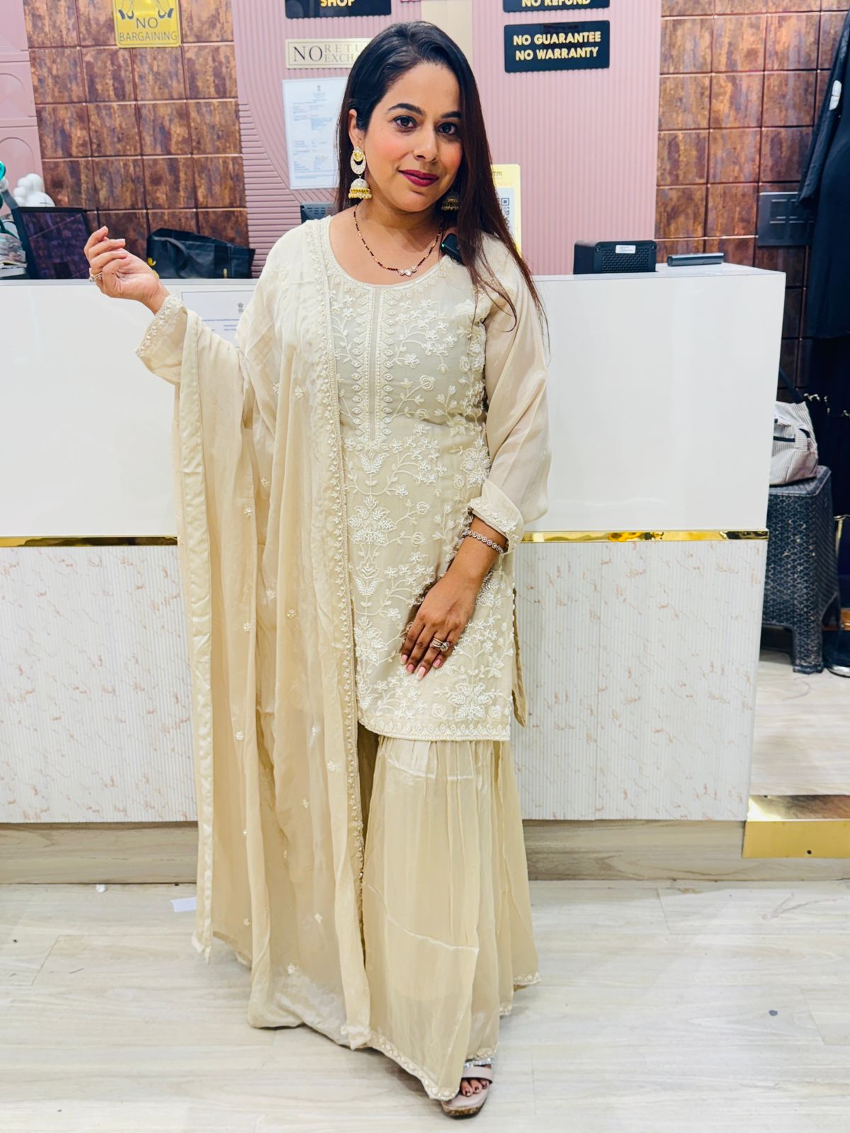 Beige Blossom Sharara Set