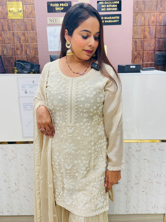 Beige Blossom Sharara Set