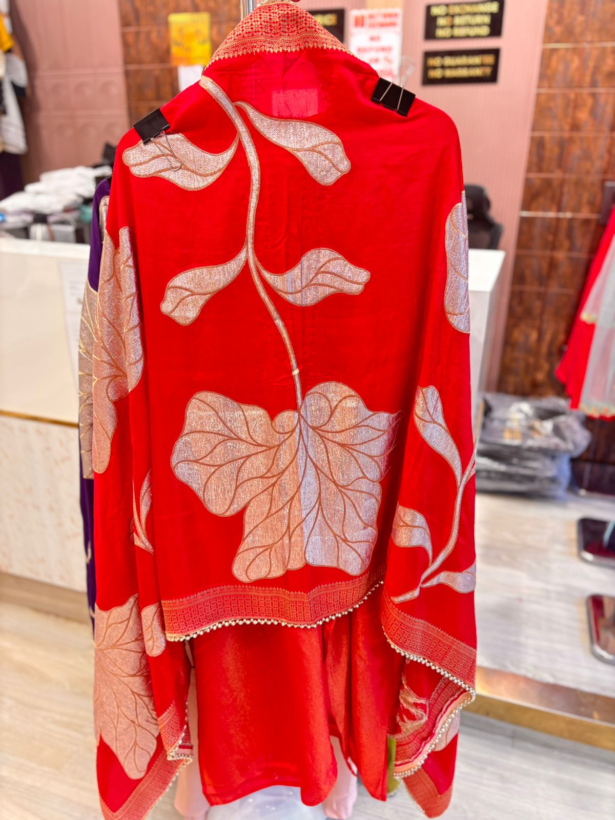 Designer Red Unstitched Suit Set with Dupatta