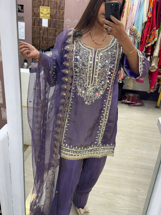 Purple Farshi Salwar Suit with Mirror and Zari Work