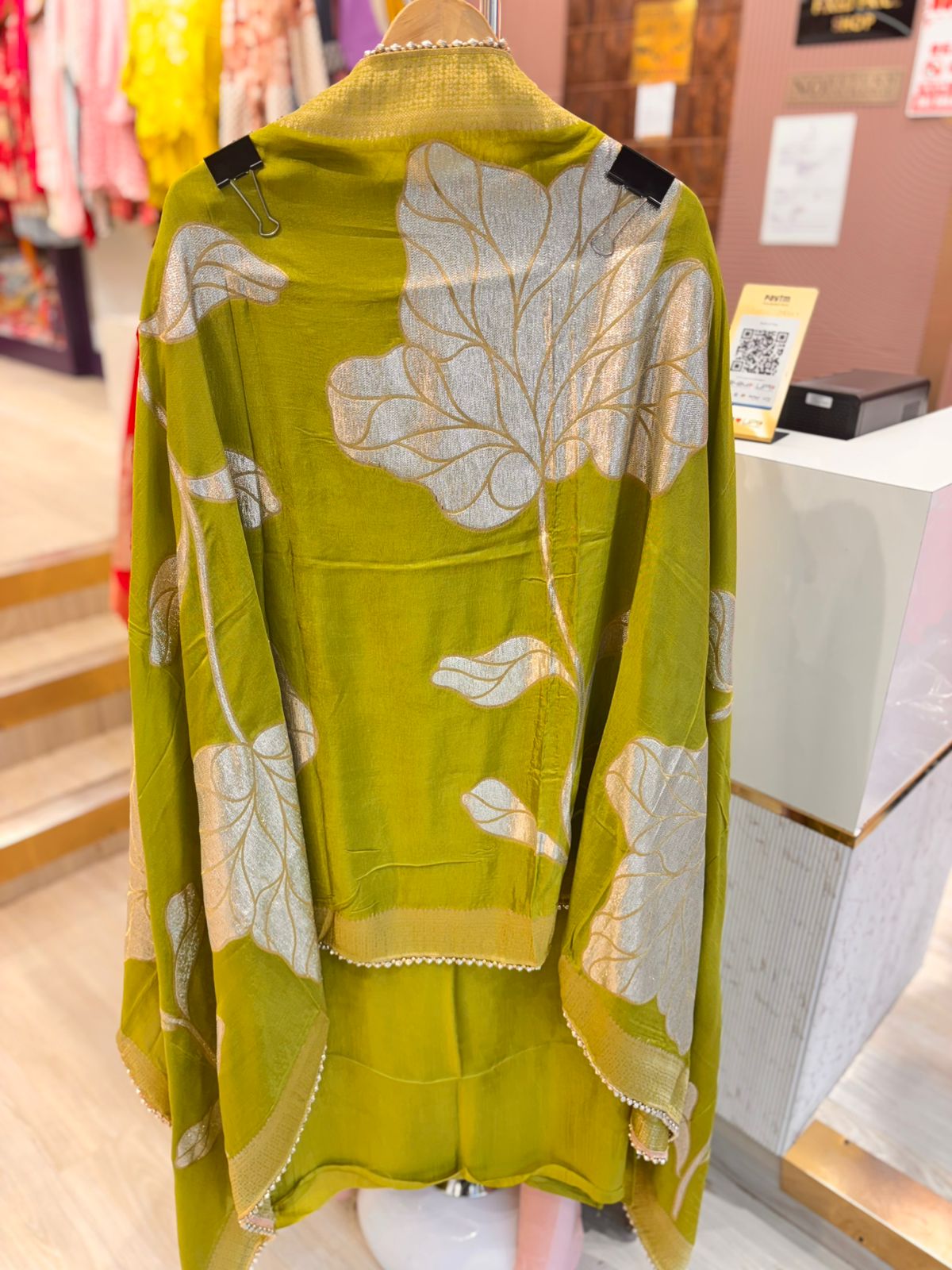 Designer Mehendi Green Unstitched Suit Set with Dupatta
