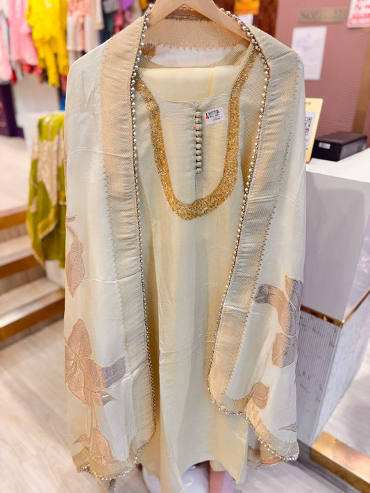 Designer Ivory Unstitched Suit Set with Dupatta