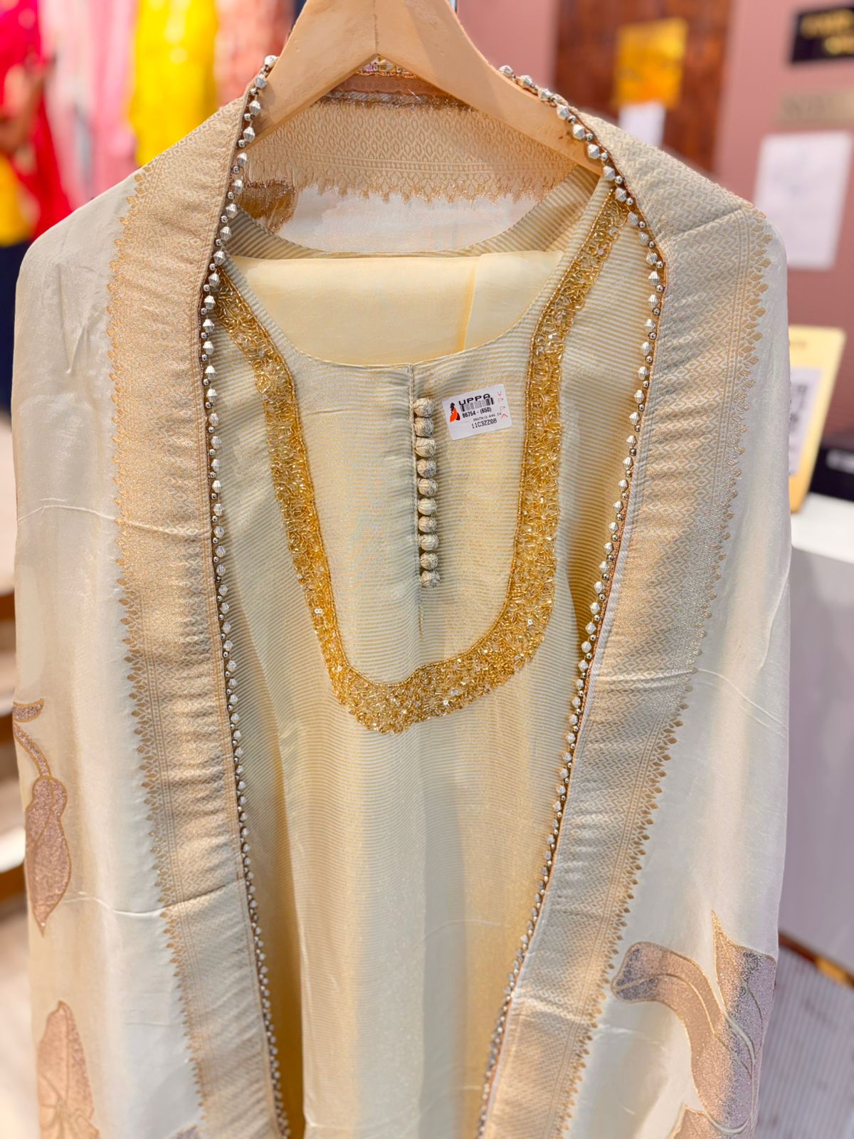 Designer Ivory Unstitched Suit Set with Dupatta