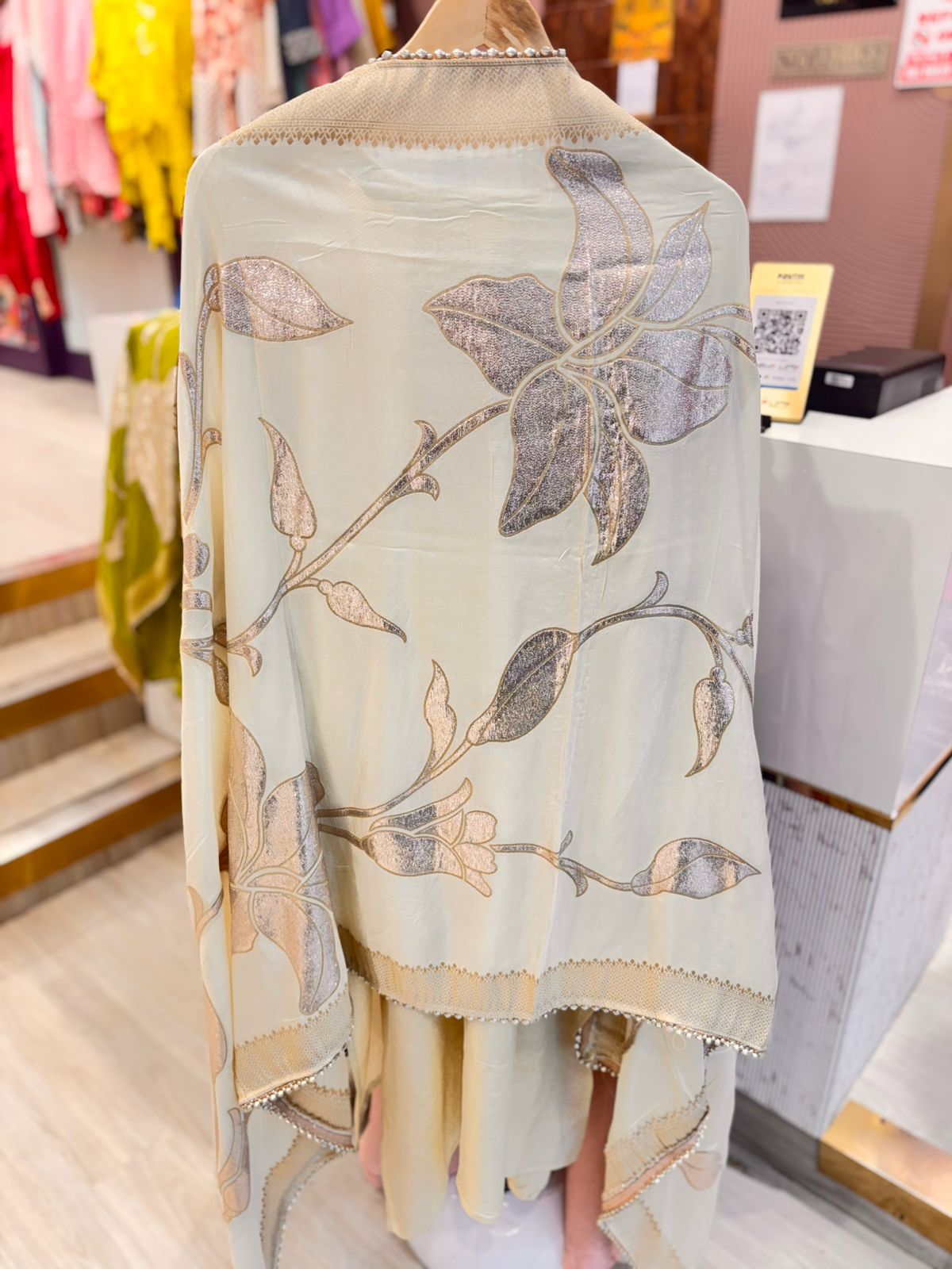 Designer Ivory Unstitched Suit Set with Dupatta