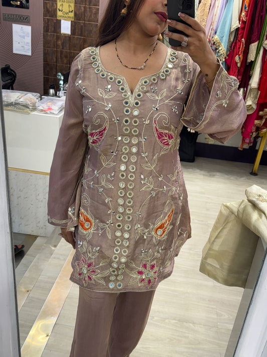 Brinjal Purple Co-ord Set with Mirror Work & Multicolour Embroidery