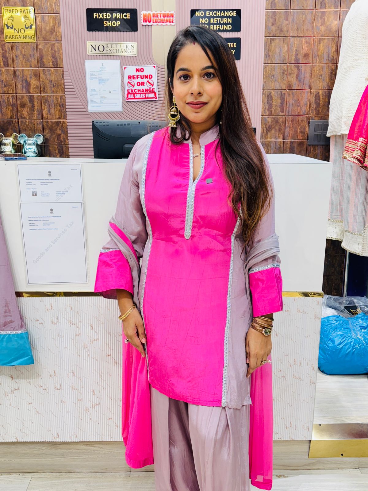 Dual-Tone Farshi Salwar Stitched Suit with Organza Dupatta