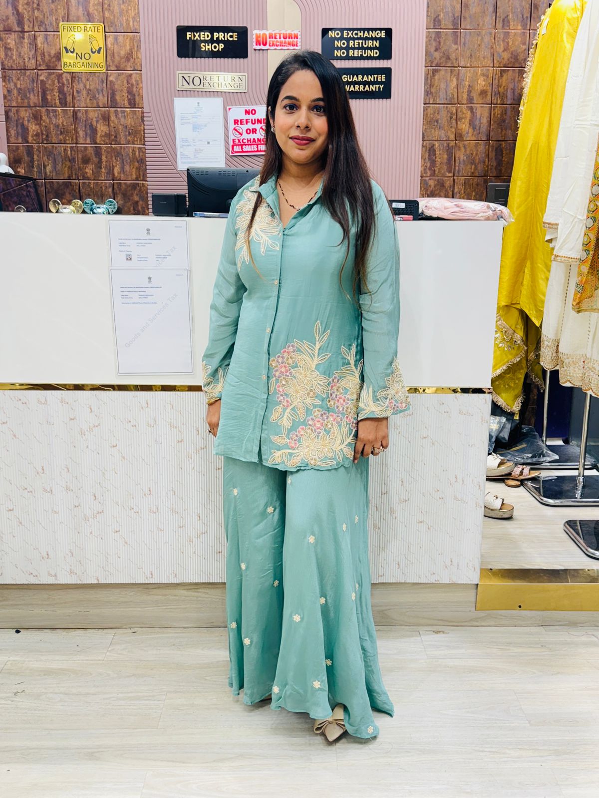Duck Egg Blue Embroidered Co-Ord Set