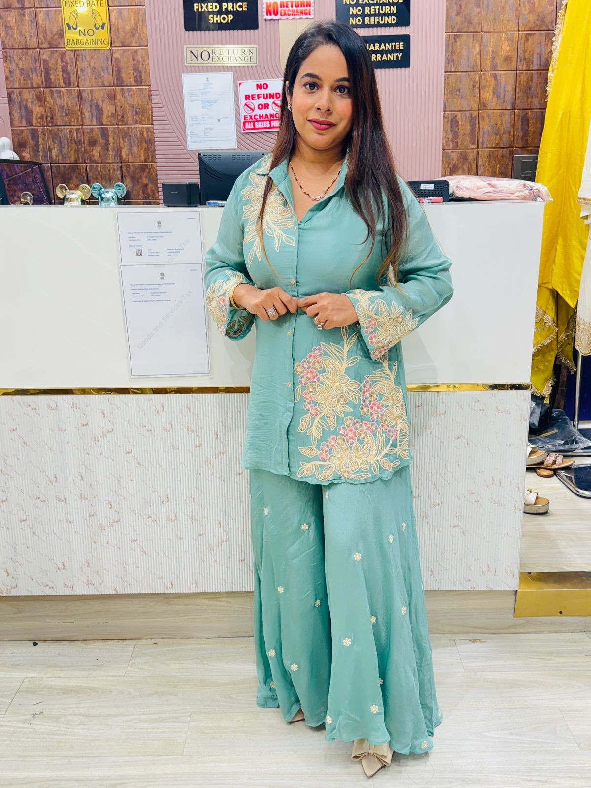 Duck Egg Blue Embroidered Co-Ord Set