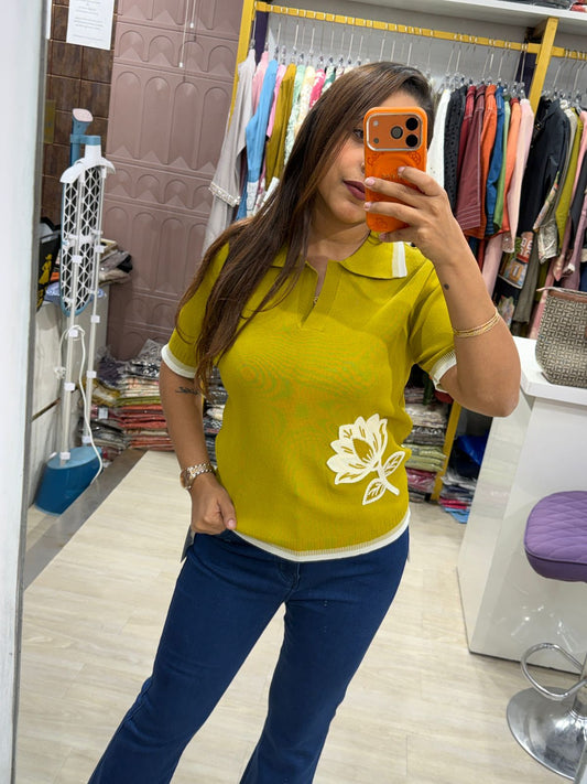"Xyra" - Floral Knit Polo Top (Available in 4 Variants)