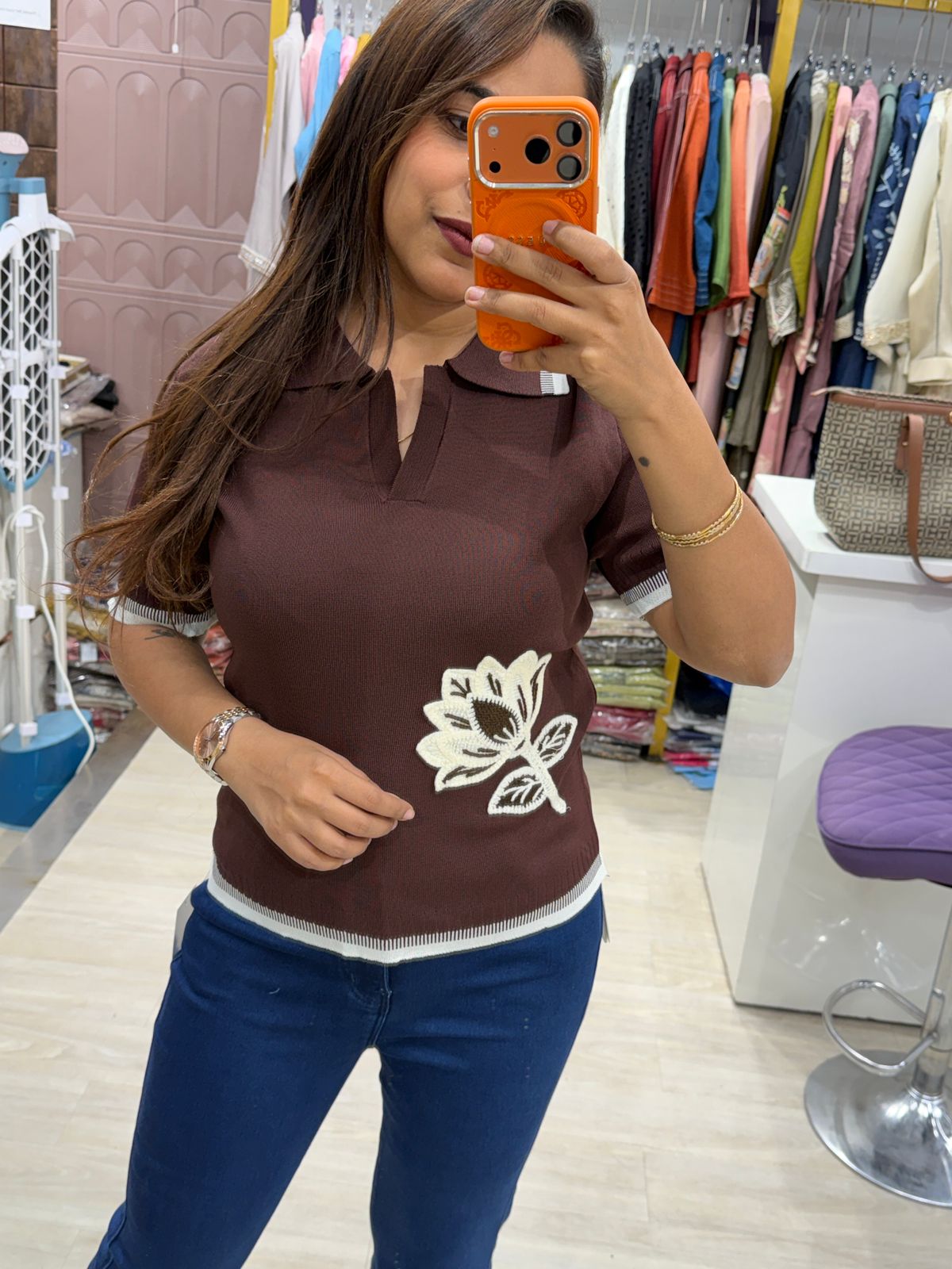 "Xyra" - Floral Knit Polo Top (Available in 4 Variants)