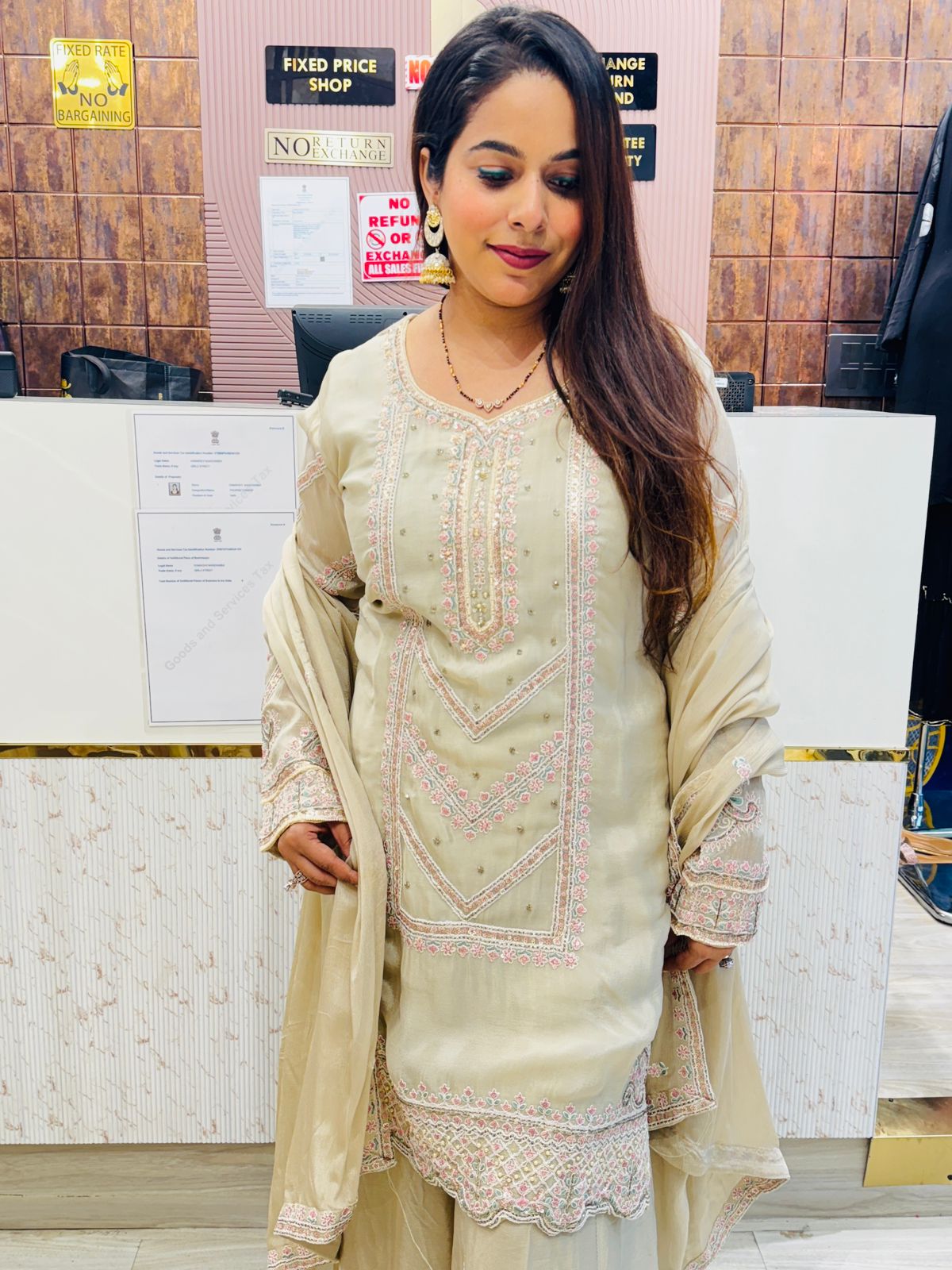 Elegant Beige Embroidered Stitched Suit