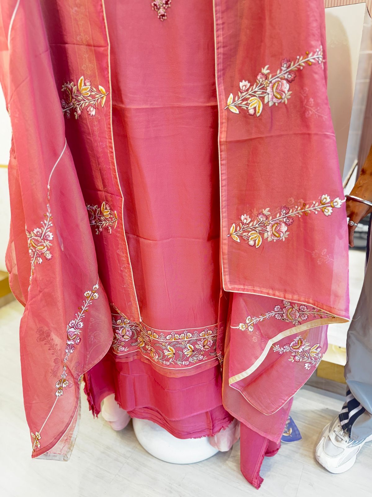 Peach Pink Unstitched Embroidered Suit with Dupatta