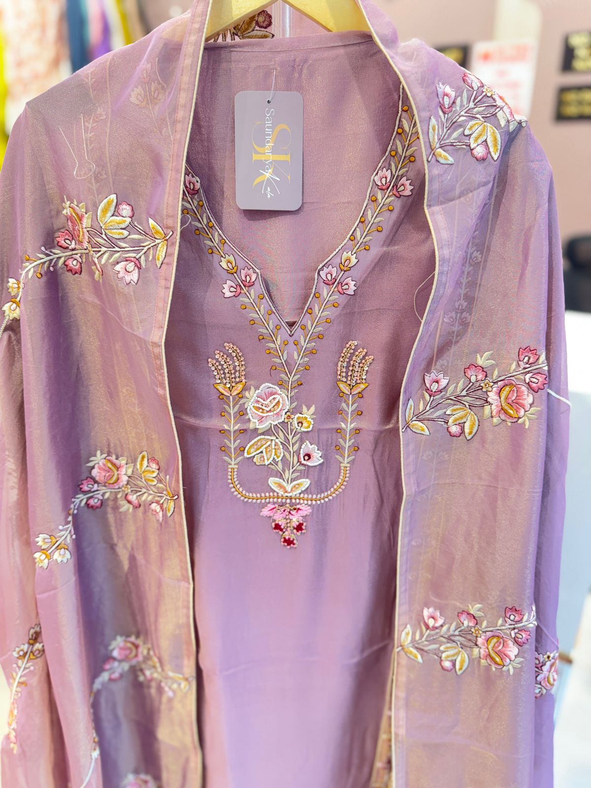 Lavender Unstitched Embroidered Suit with Dupatta