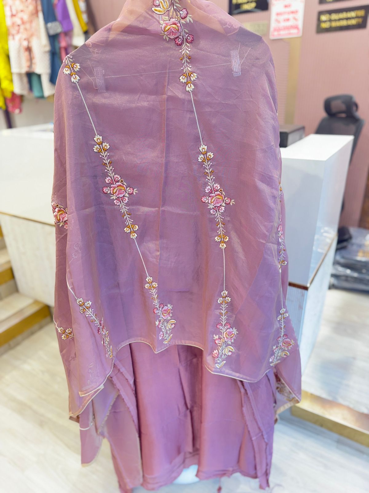 Lavender Unstitched Embroidered Suit with Dupatta