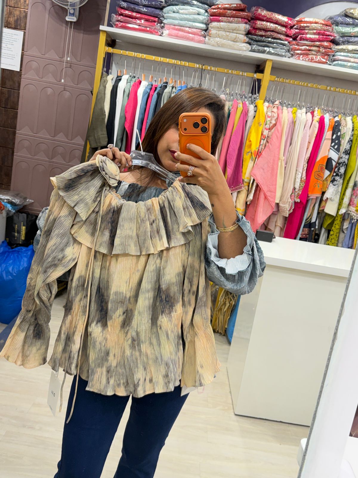 "Bulbul" - Tie-Dye Off-Shoulder Ruffle Top With Neckband (Available in 4 colours)