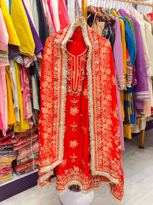 "Rangrez"- Heavy Work Unstitched Suit With Heavy Dupatta