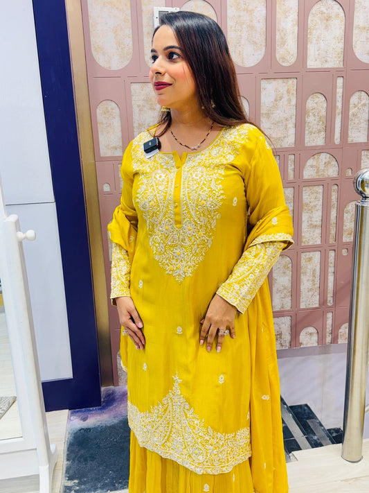Sunshine Yellow Embroidered Sharara Set